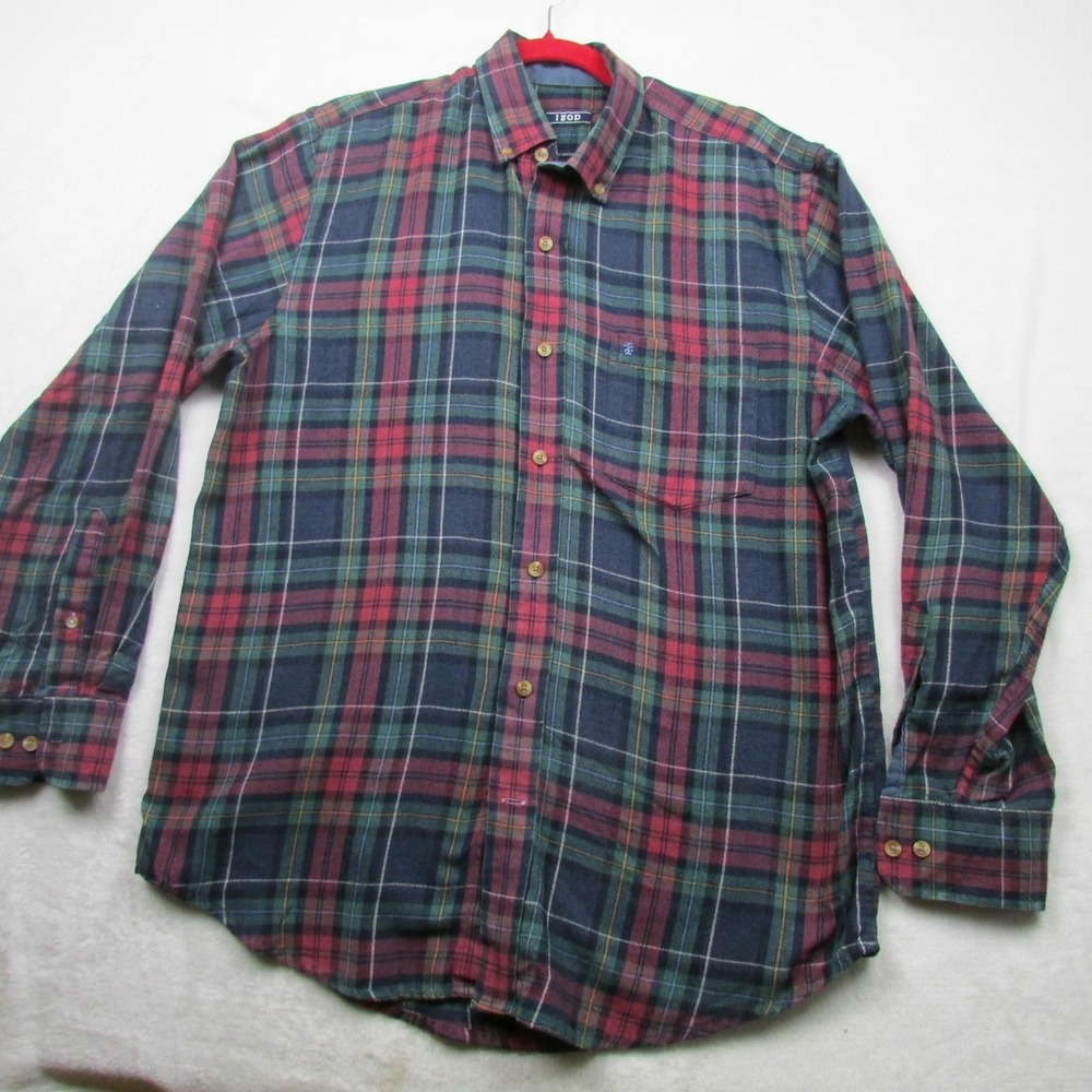 Izod Shirt Mens Large Plaid Button Down Long Sleeve Flannel Pocket